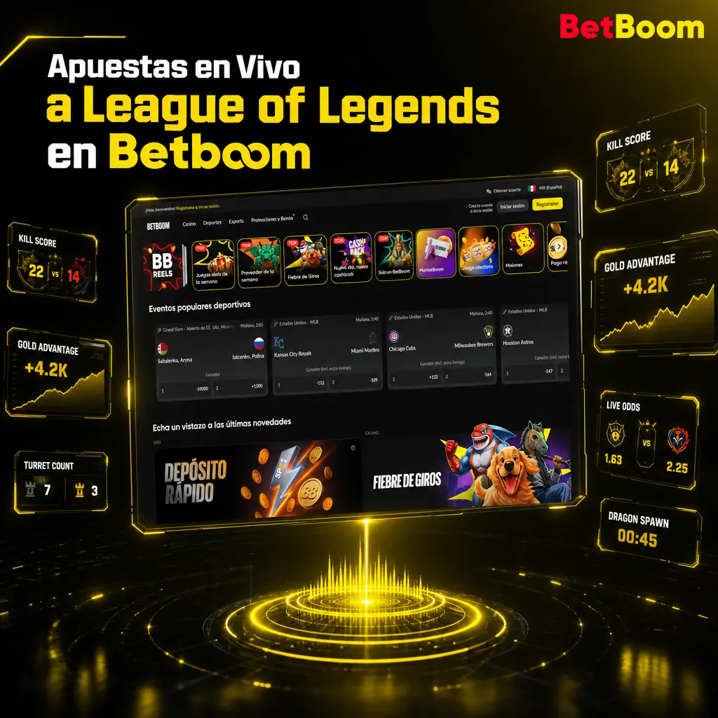 Apuestas en vivo a League of Legends en Betboom con cuotas actualizadas y transmisión de Twitch integrada al boleto