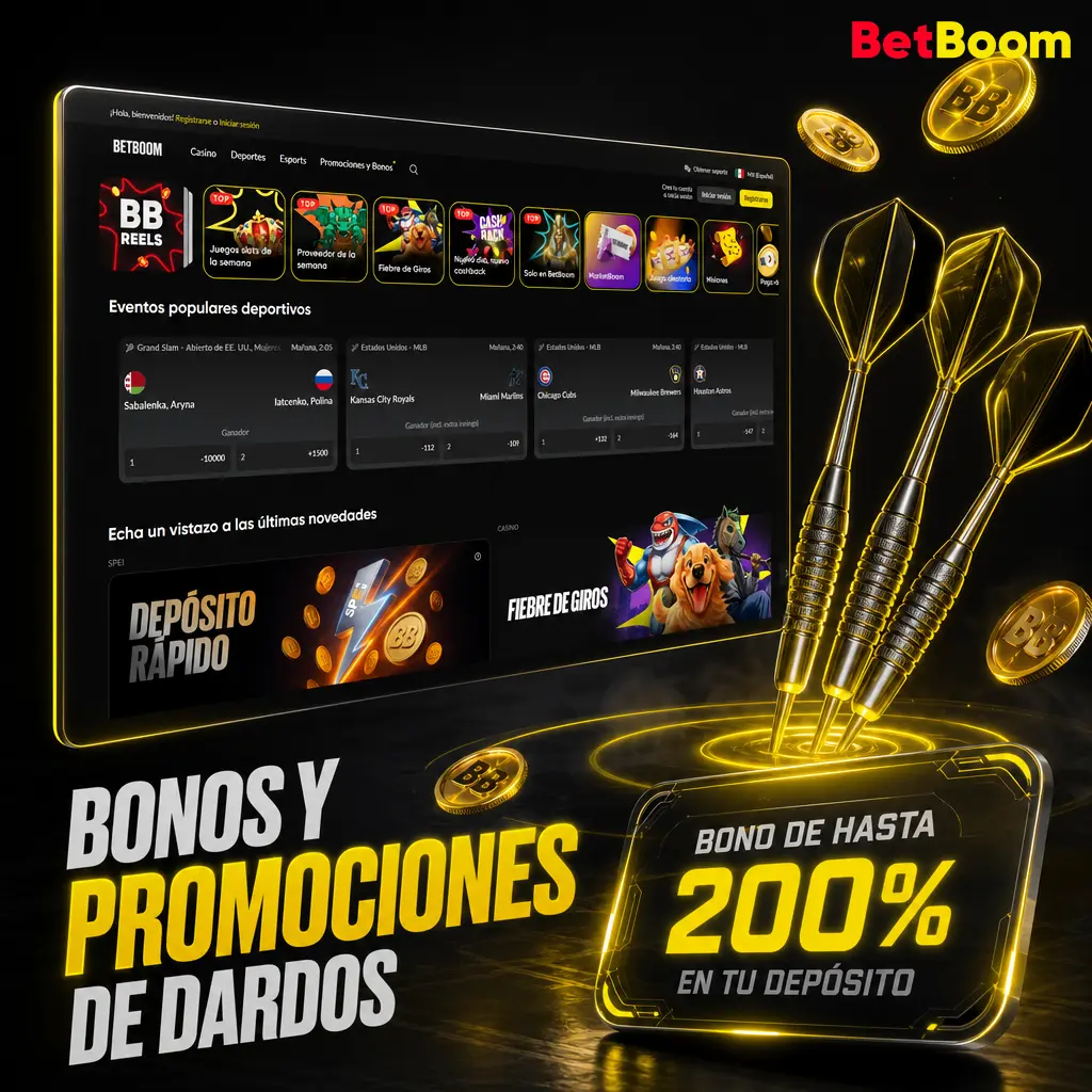 Bono de bienvenida Betboom: 100 Giros y 20,075 MXN para nuevos usuarios en México, más boosts de cuota en torneos PDC de dardos