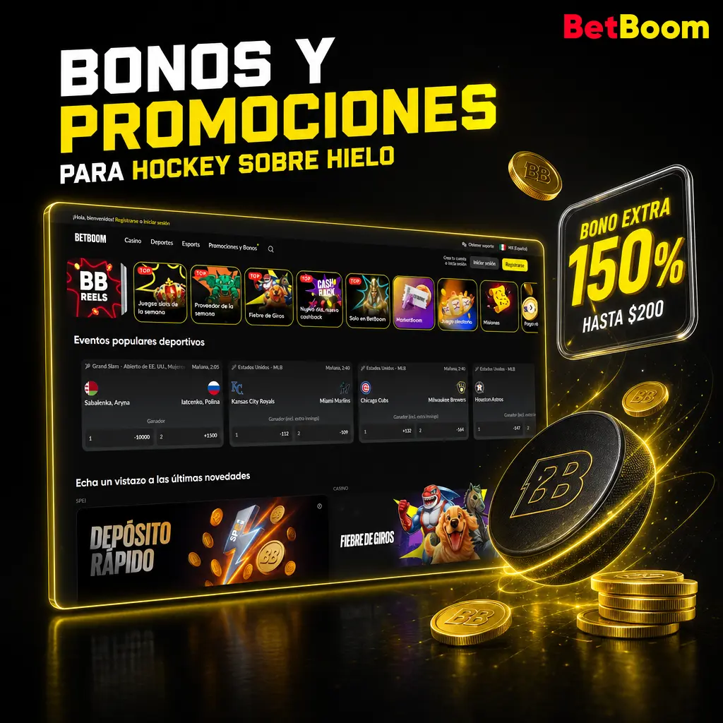 Bono de bienvenida Betboom: 100 Giros y hasta 20,075 MXN para apostar en hockey sobre hielo, NHL y KHL