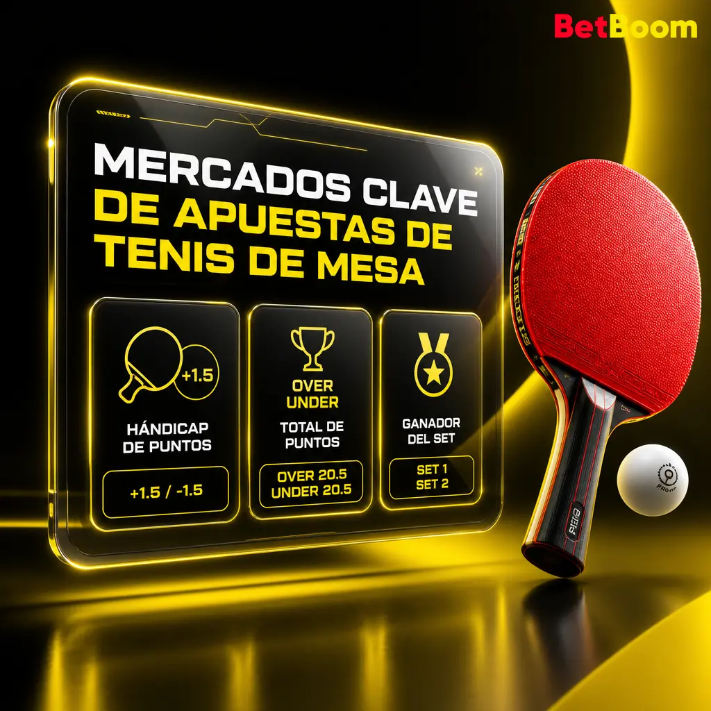 Mercados clave de apuestas de tenis de mesa en Betboom: ganador, hándicap de sets, total de puntos y marcador exacto