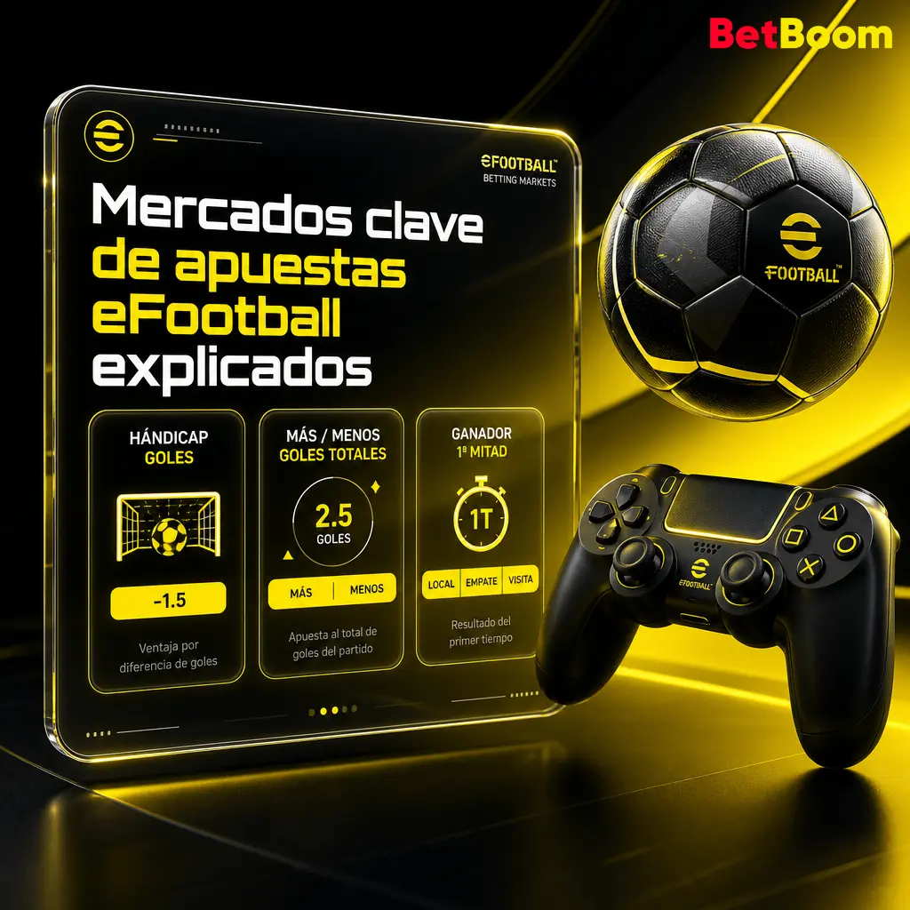 Mercados de apuestas eFootball en Betboom: ganador, hándicap, total de goles, BTTS y marcador exacto explicados