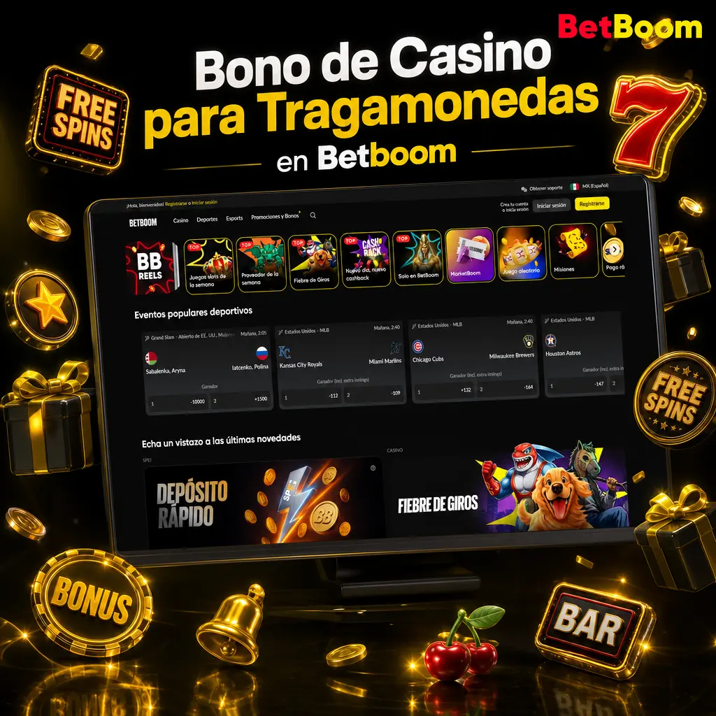Bono de bienvenida Betboom: 100 giros gratis y hasta 20,075 MXN en saldo para tragamonedas con depósito mínimo de 200 MXN.
