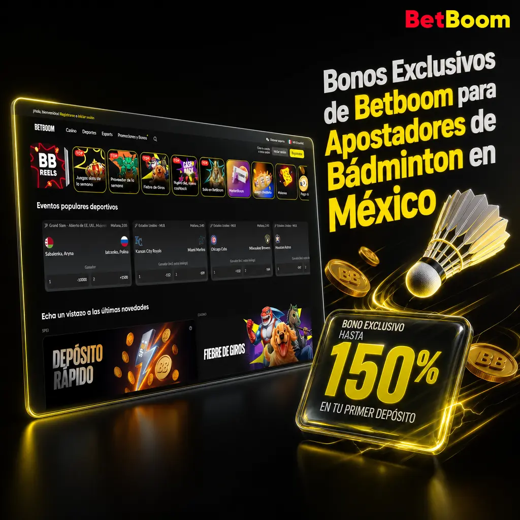 Bonos exclusivos de Betboom para apostar en bádminton: bono de bienvenida, recargas semanales y seguro de apuesta combinada en México.
