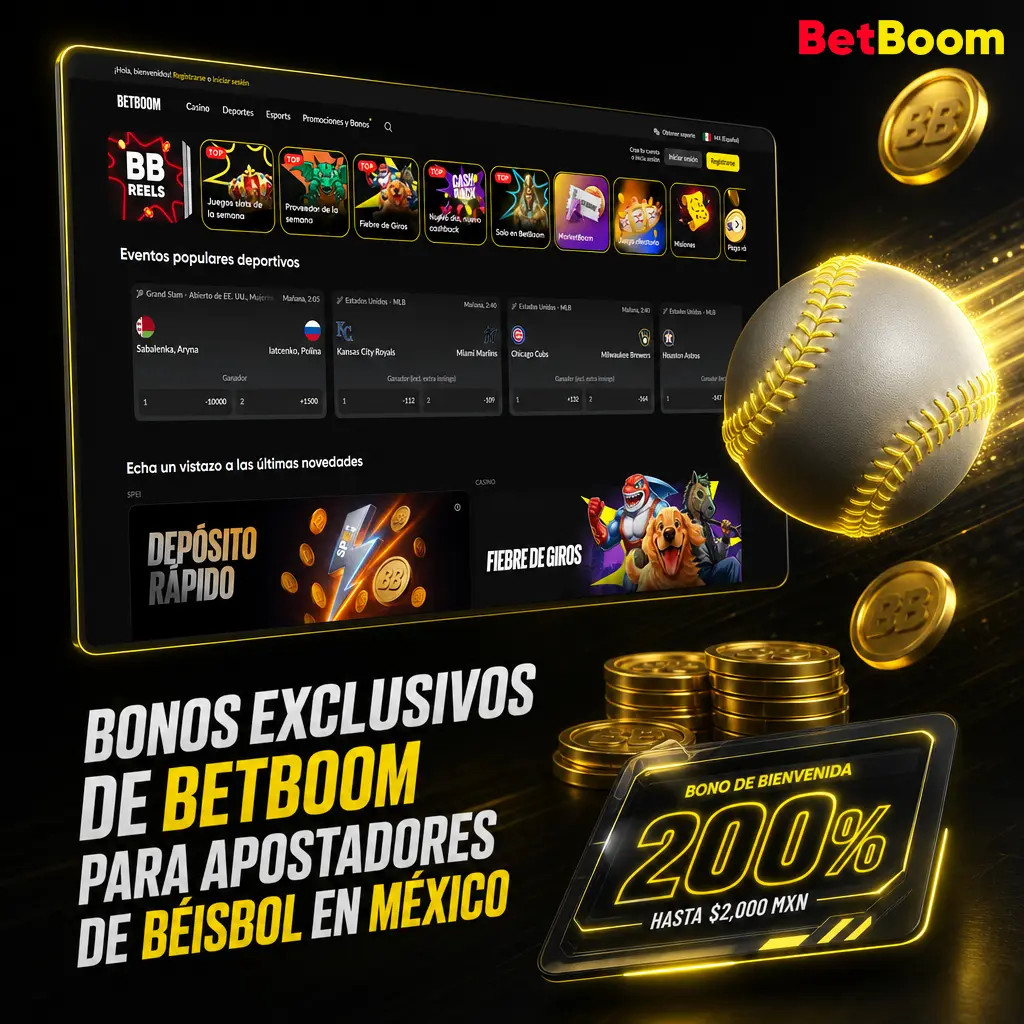 Bonos exclusivos de Betboom para apostadores de béisbol en México: giros gratis, crédito y cashback semanal.