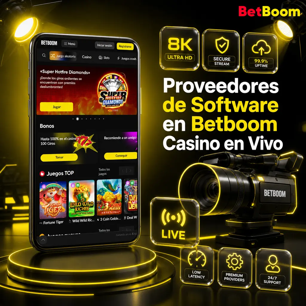 Proveedores de software en Betboom Casino en Vivo: Evolution, Pragmatic Play Live, Ezugi, Vivo Gaming, Winfinity y Lucky Streak.