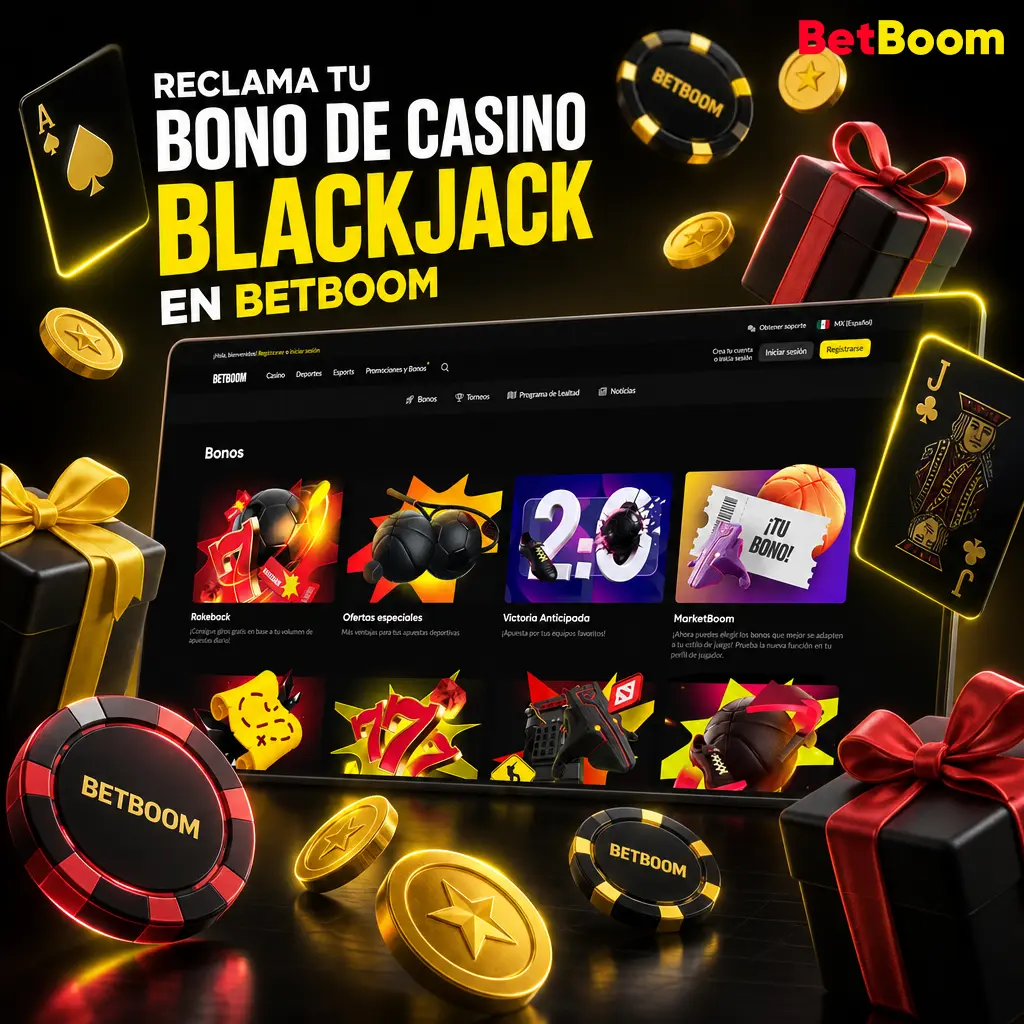 Bono de bienvenida de Betboom para jugar blackjack: 100 giros y hasta 20,075 MXN en tu primer depósito.