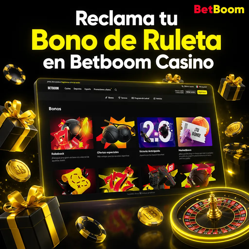 Bono de bienvenida de Betboom Casino para jugar Ruleta: 100 giros gratis y hasta 20,075 MXN al registrarte y depositar.