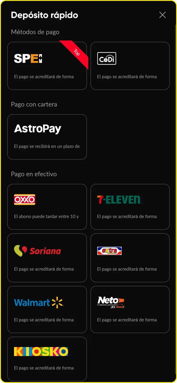 Deposita fondos en efectivo mediante las opciones de pago en moneda local disponibles.
