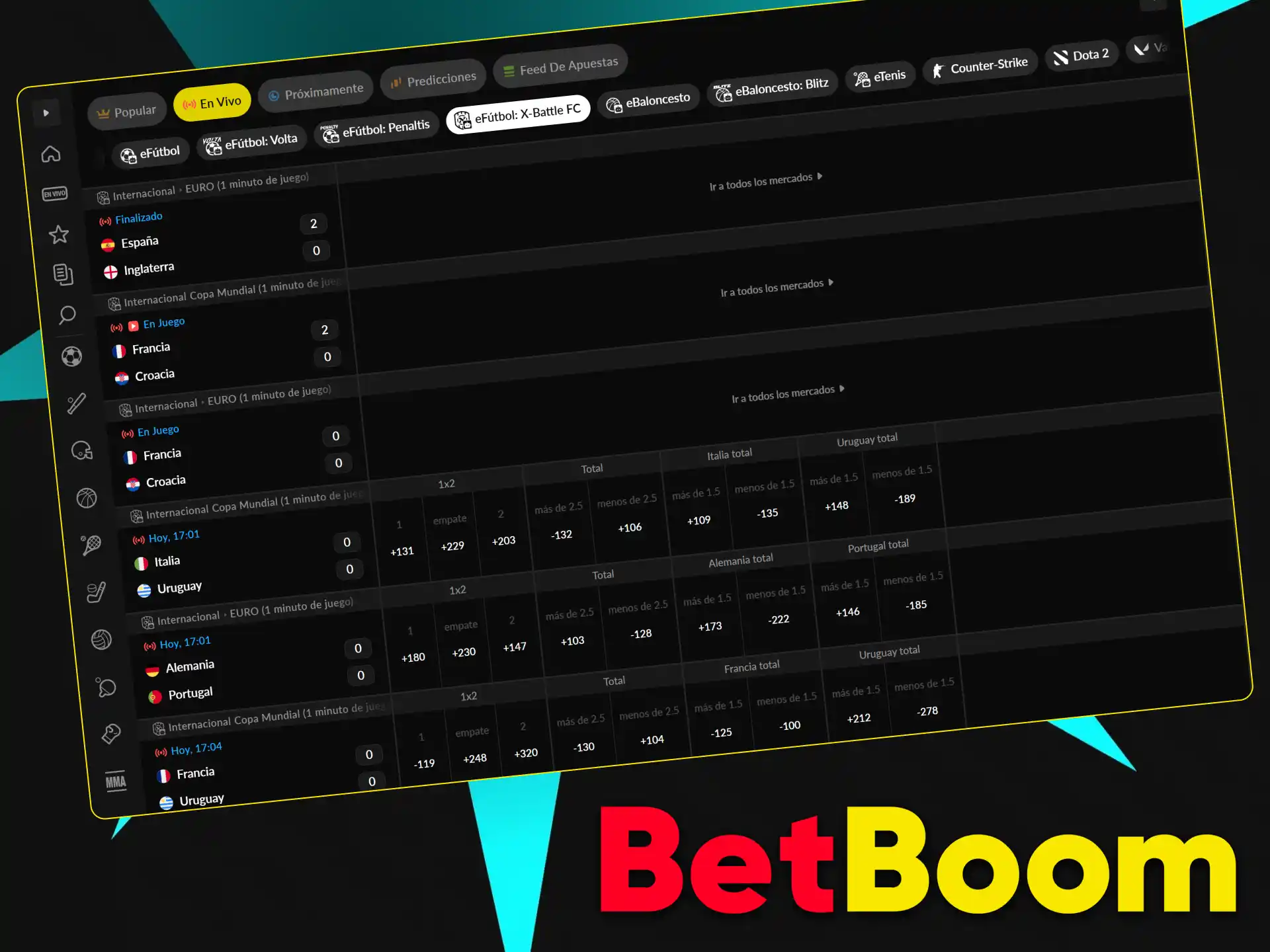 Explora la sección de deportes virtuales y juegos rápidos para realizar apuestas dinámicas las 24 horas en Betboom México.
